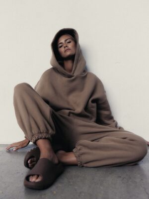bluza z kapturem cropped SMOOTH COTTON peanut butter