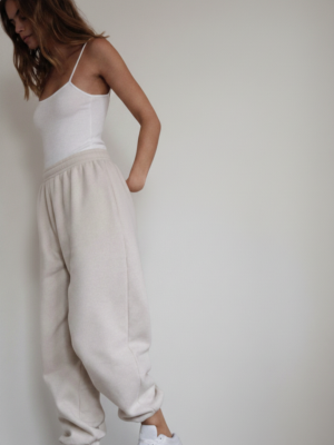 spodnie dresowe z wysokim stanem SMOOTH COTTON almond beige