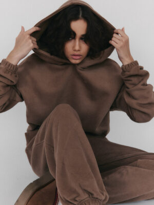 bluza z kapturem cropped SMOOTH COTTON milk chocolate