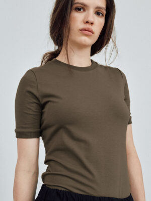 bluzka z dopasowanym rękawem BASIC khaki