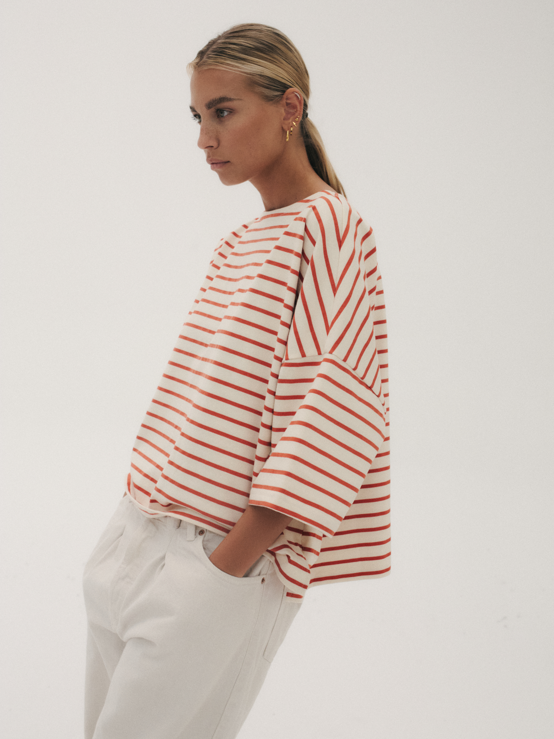 Longsleeve Koai Striped Off White Orange 08