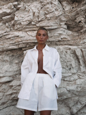 bawełniana koszula oversize DE BASE off-white