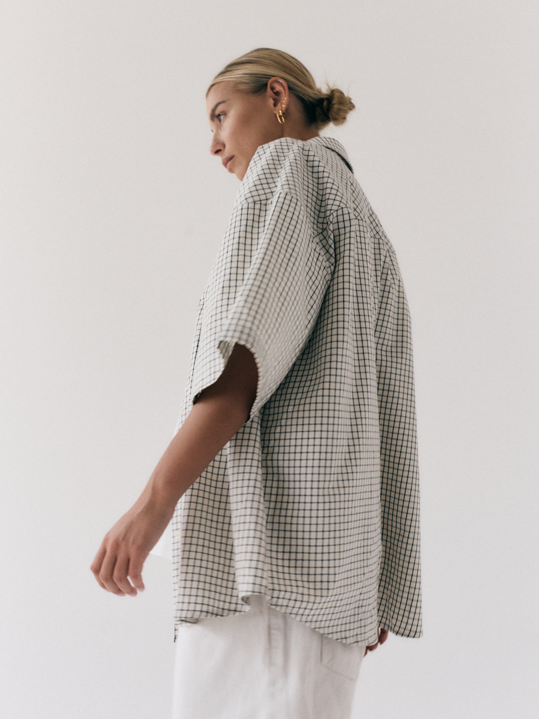 Koszula Oversize Mie Chequered Off White Black 05