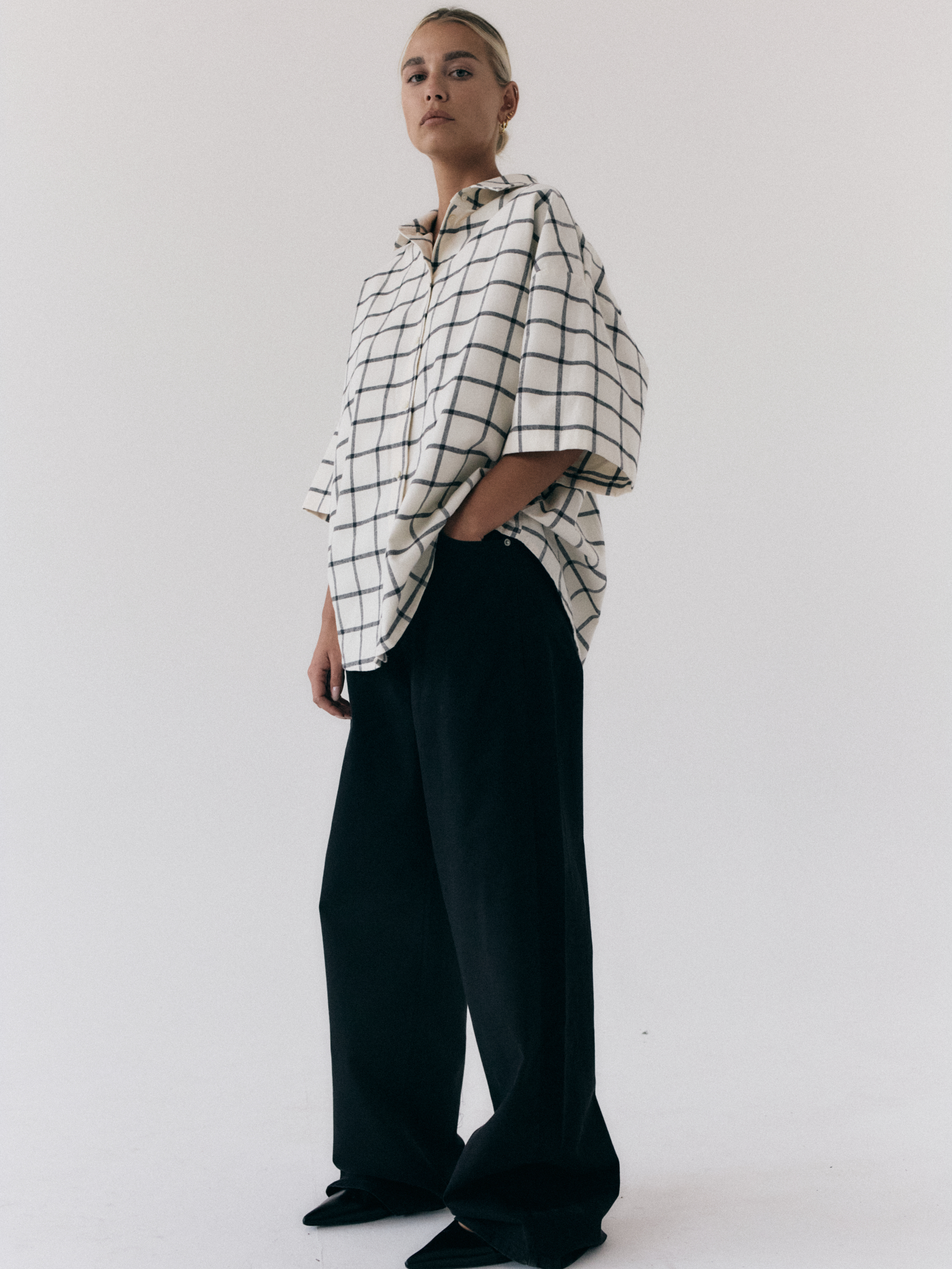 Koszula Oversize Z Krotkim Rekawem Creu Chequered Off White Black 01