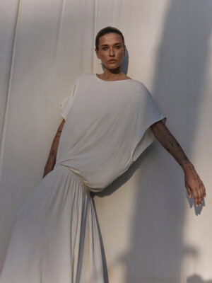 sukienka długa OMA eggshell