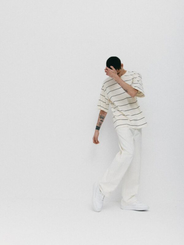 t-shirt oversize READY TO WEAR striped off-white / black