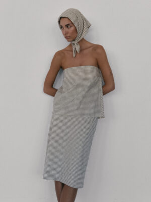 bawełniana spódnica midi MIE chequered off-white/black