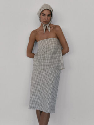 bawełniana spódnica midi MIE chequered off-white/black