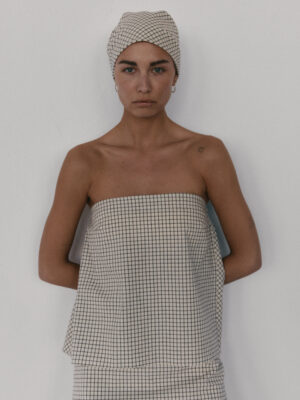 bawełniany top MIE chequered off-white/black
