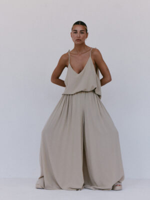 spodnie z szeroką nogawką DUE light beige