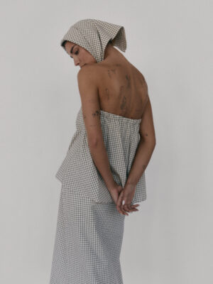 bawełniana spódnica midi MIE chequered off-white/black