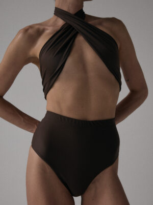figi kąpielowe typu high-waist OJALA dark chocolate