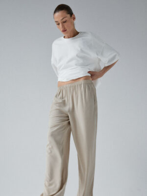 spodnie z prostą nogawką DUE light beige