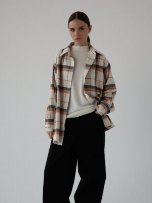 flanelowa koszula oversize CHA chequered eggshell/black/orange