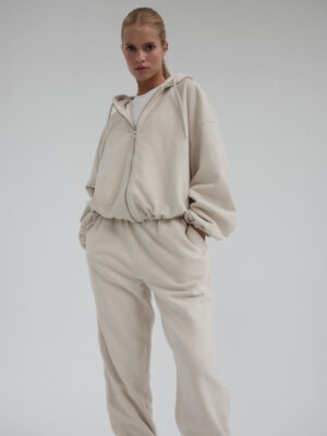 rozpinana bluza oversize typu baloon sleeve z kapturem LE PUMP almond beige