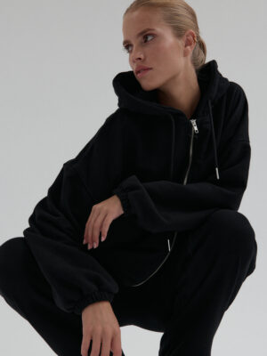 rozpinana bluza oversize typu baloon sleeve z kapturem LE PUMP black