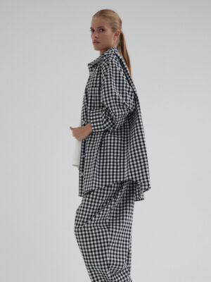 bawełniana koszula oversize z długim rękawem MOIRE vichy black/off-white