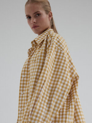 bawełniana koszula oversize z długim rękawem MOIRE vichy mustard/off-white