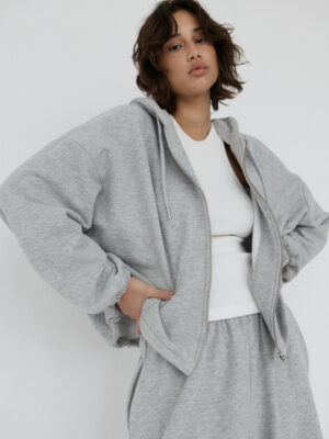 rozpinana bluza oversize typu baloon sleeve z kapturem LE PUMP grey