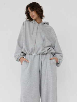 rozpinana bluza oversize typu baloon sleeve z kapturem LE PUMP grey
