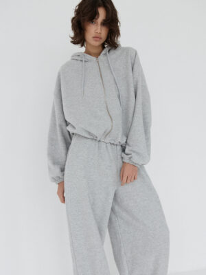 rozpinana bluza oversize typu baloon sleeve z kapturem LE PUMP grey