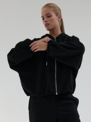 rozpinana bluza oversize typu baloon sleeve z kapturem LE PUMP black