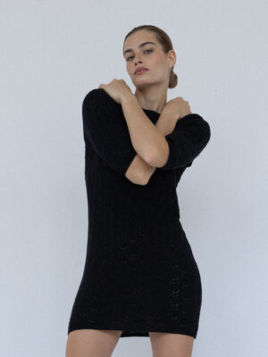 wełniana krótka sukienka ażurowa PARR black