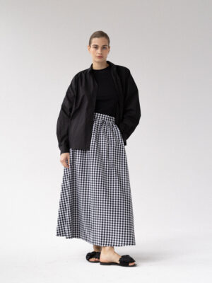 bawełniana spódnica maxi MOIRE vichy black/off-white