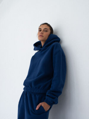 bluza z kapturem cropped SMOOTH COTTON oxford navy