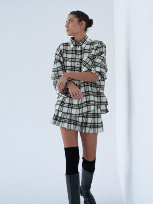 flanelowa koszula oversize NUE chequered ecru/khaki