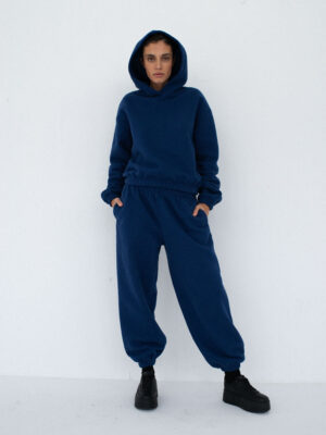 spodnie dresowe z wysokim stanem SMOOTH COTTON oxford navy