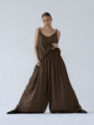 spodnie z szeroką nogawką DUE dark chocolate