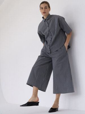 bawełniane spodnie typu culotte ELEO striped black/off-white