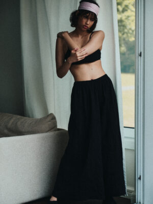 bawełniane spodnie z szeroką nogawką OLIME black